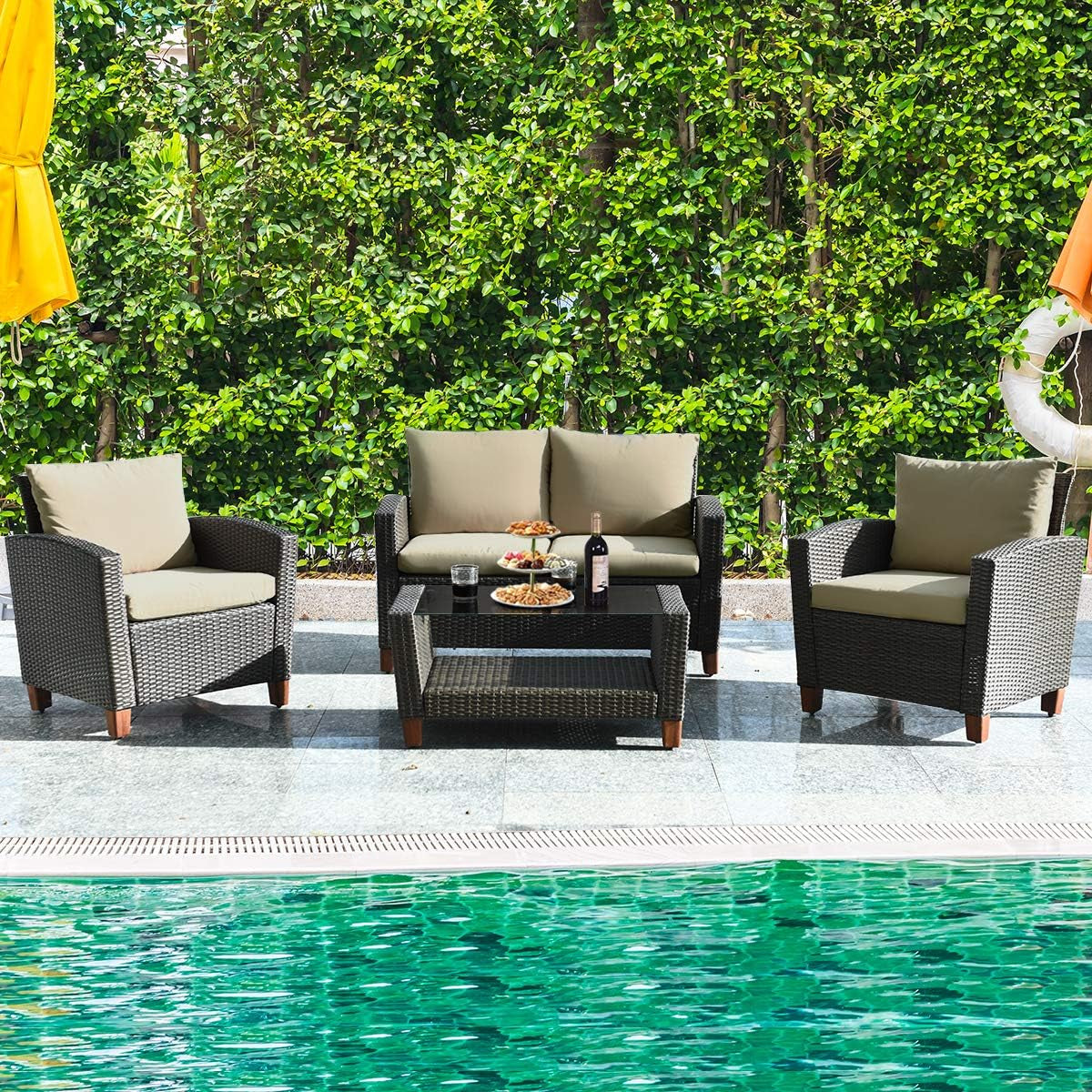 Patio Rattan Furniture Set 4 Piece Beige For Outdoor Use