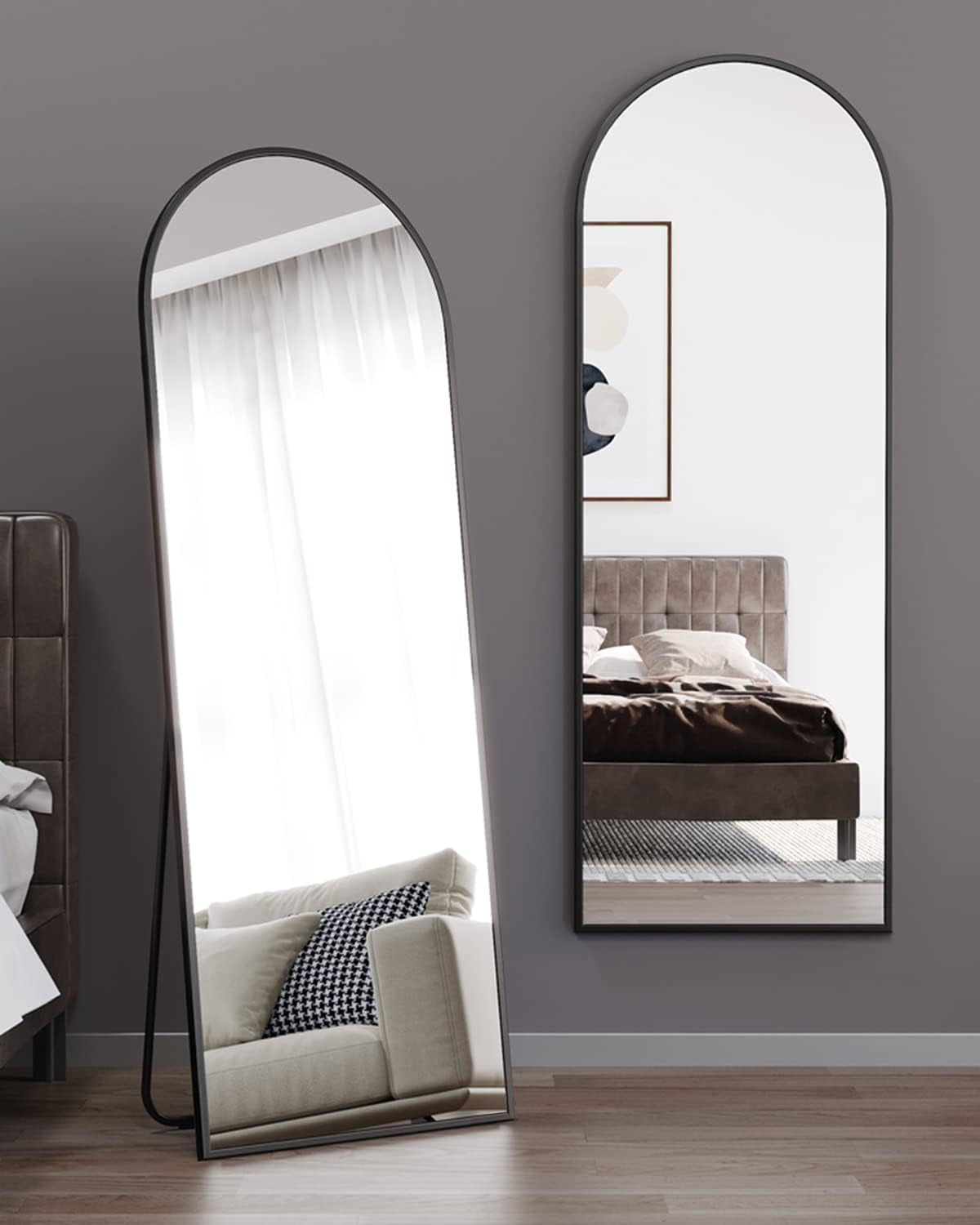 Black Full Length Floor Mirror With Stand Arched Top