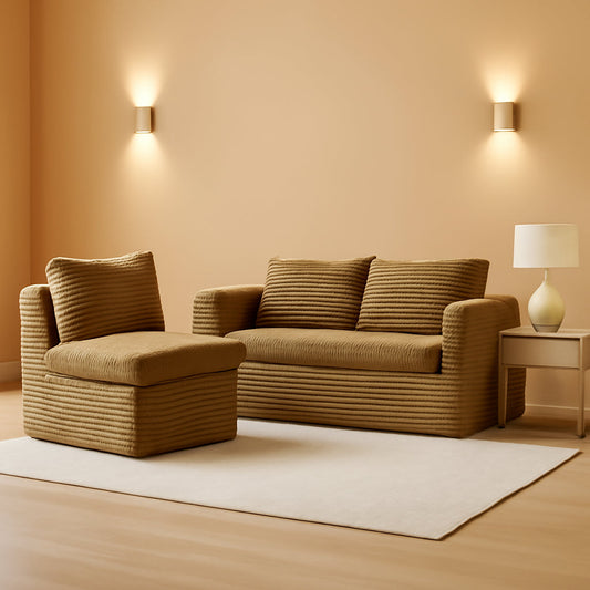 Camel King Size Corduroy Futon Pro Lux Sofa Bed Chaise Lux