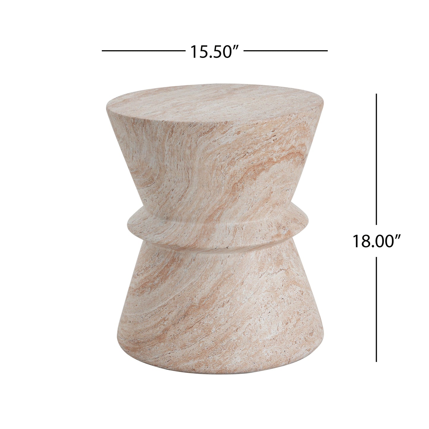 Outdoor/Indoor Lightweight Concrete Side Table with Travertine Finish, Beige, 15.5x15.5x18 inches