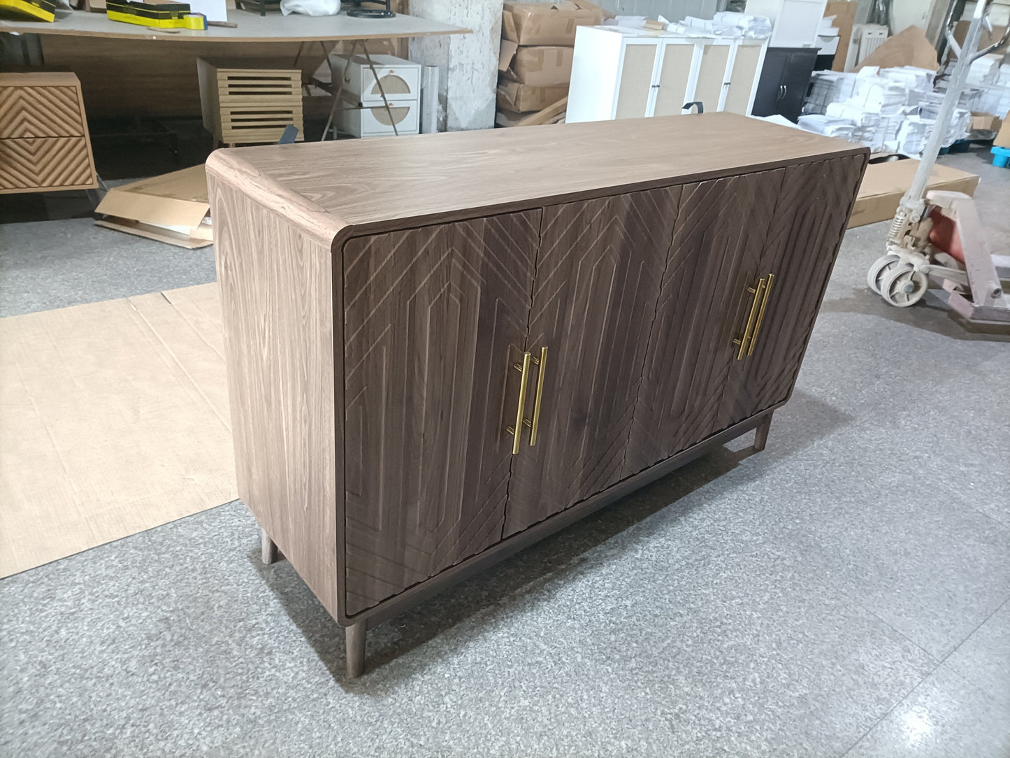 Carved 4-Door Sideboard Buffet Cabinet