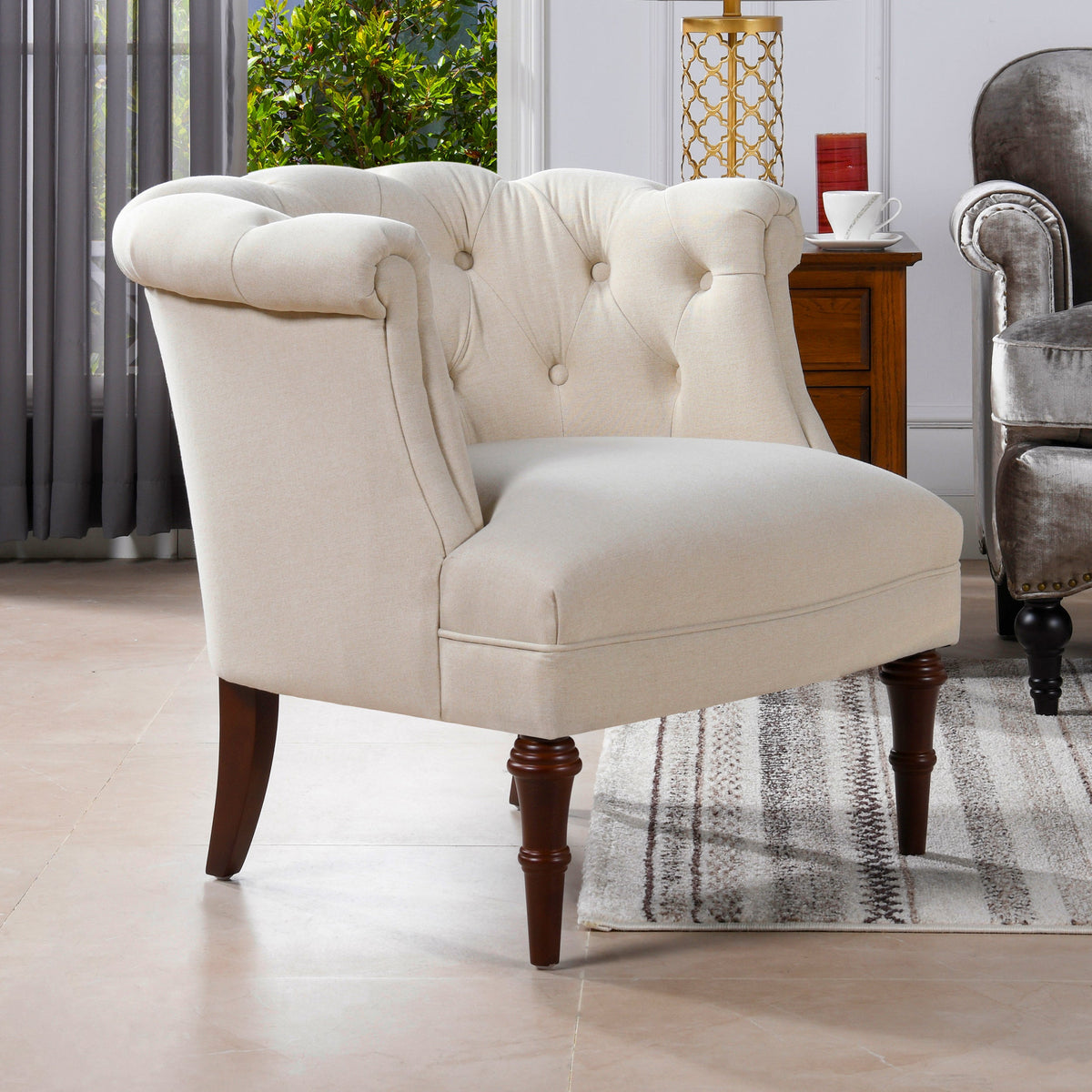 Katherine Tufted Accent Chair, Sky Neutral