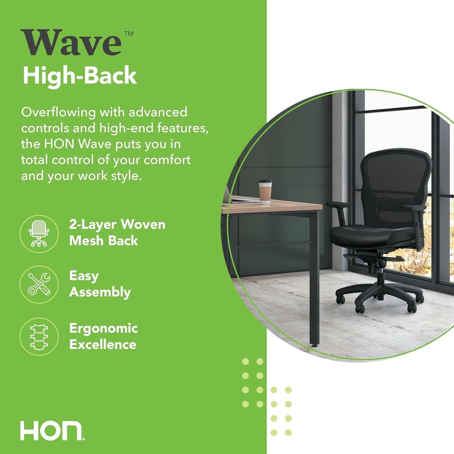 Wave High Back Ergonomic Office Chair Leather Seat