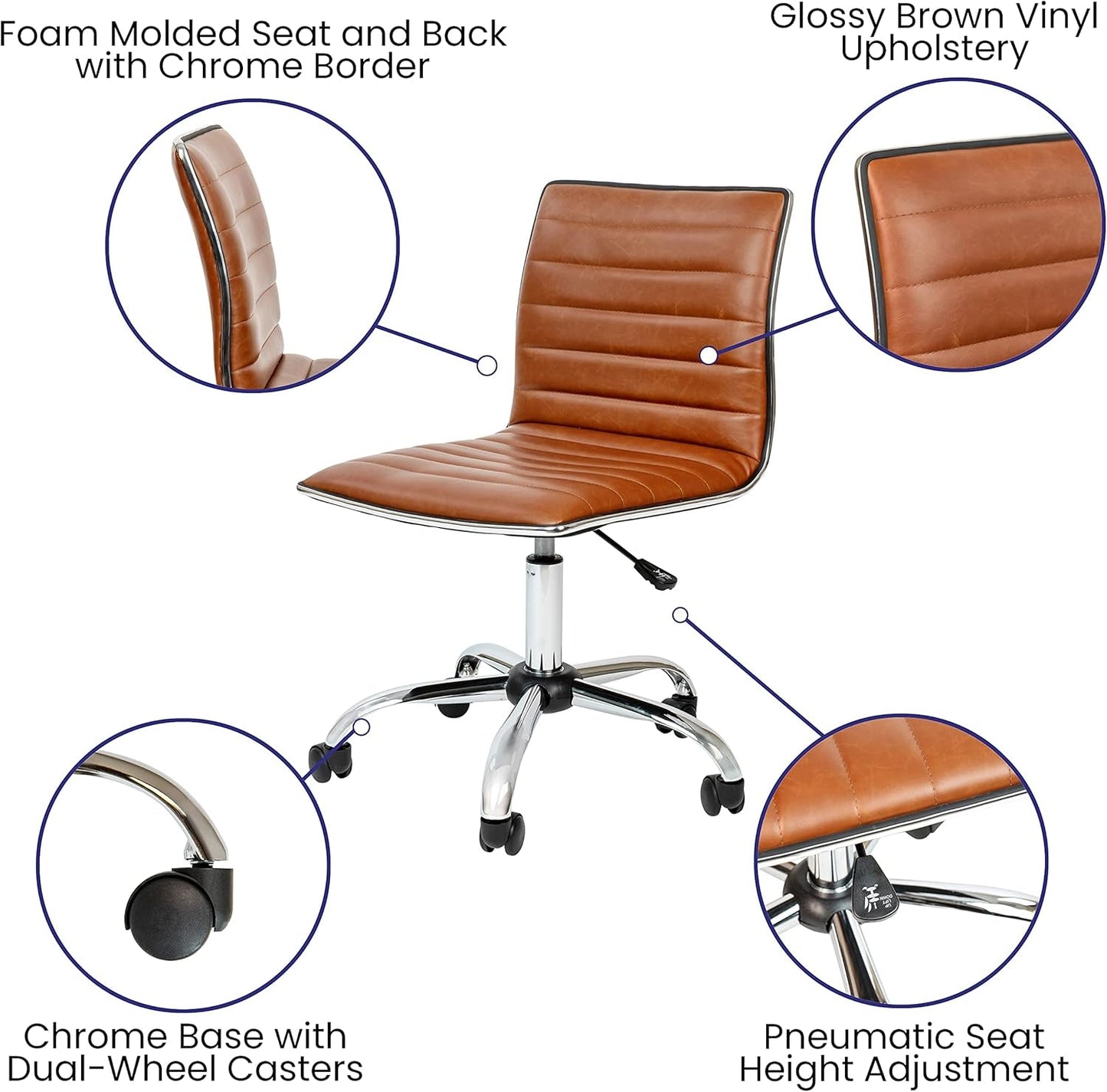 Brown Vinyl Office Task Chair With Chrome Frame Modern