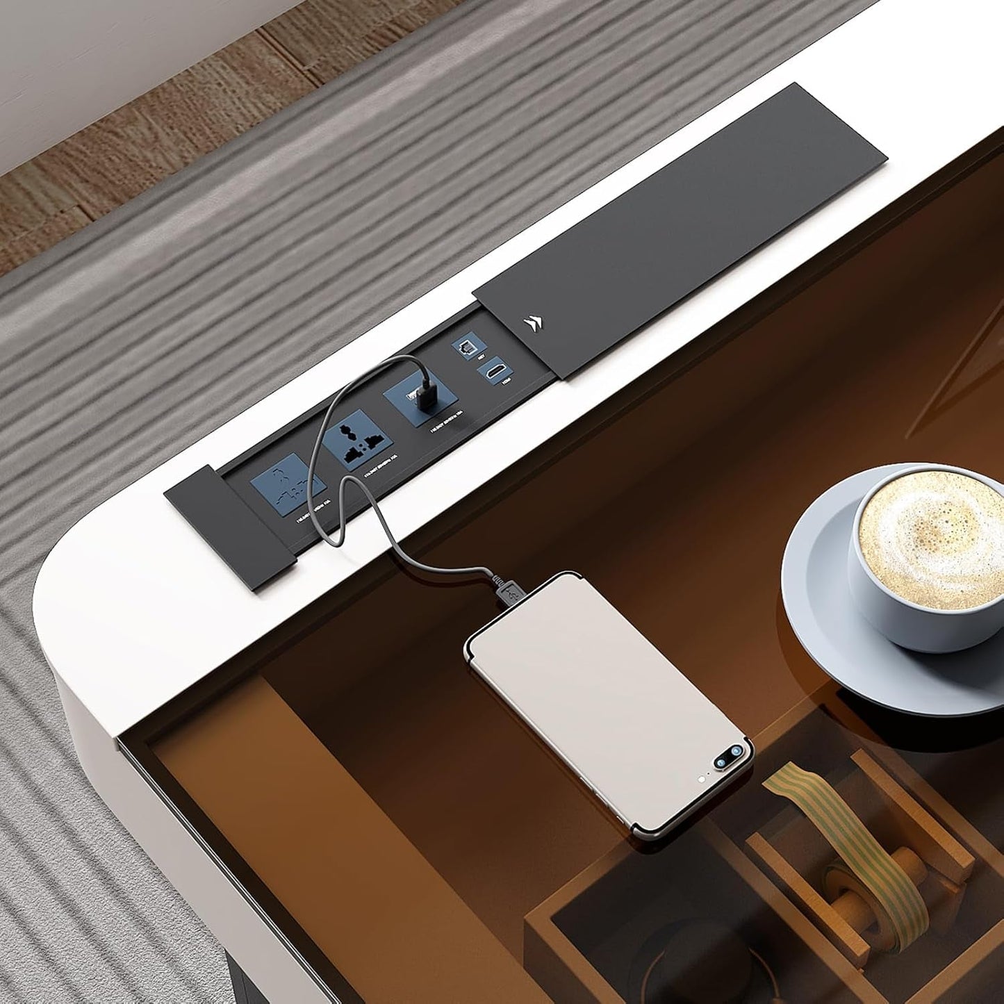 Ivory 50 Inch Office Computer Desk With Cabinet LED lights