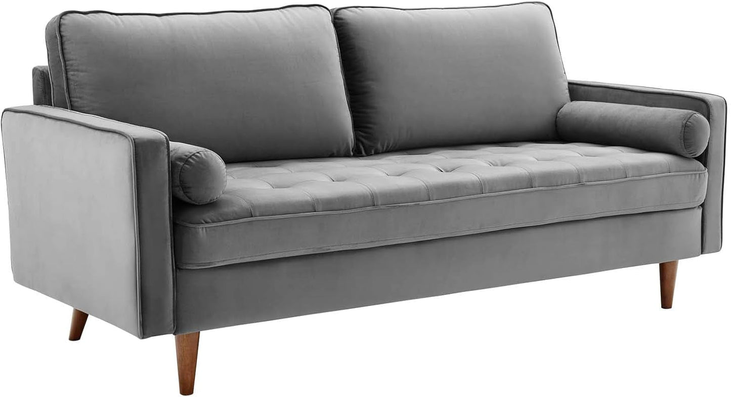 Valour Performance Velvet Sofa Gray Mid Century Modern