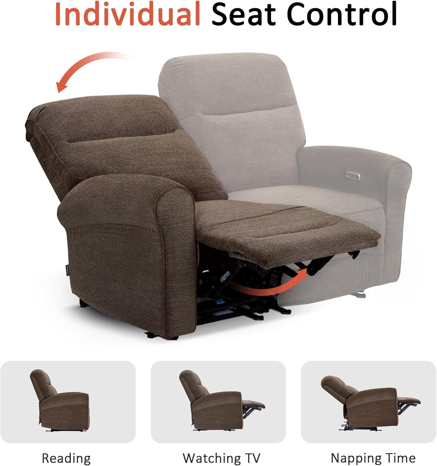 Fabric 64.6 Inch Dark Brown Wall Hugger Power Recliner Loveseat