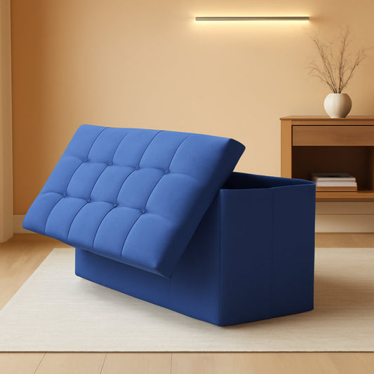 Navy Blue Folding Storage Ottoman Organizer 43Inch