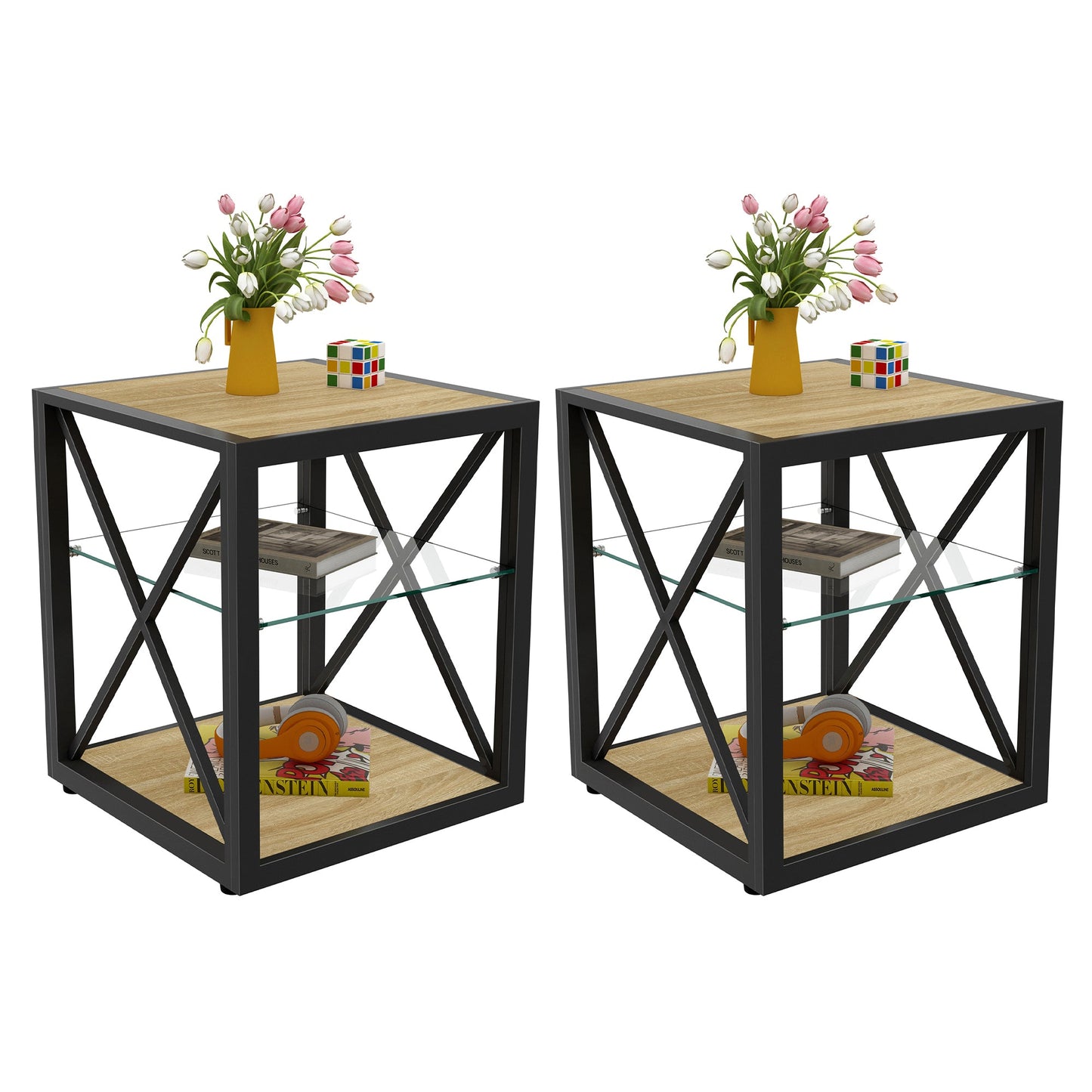 Set of 2 Modern End Table Nightstand for Bedroom & Living Room