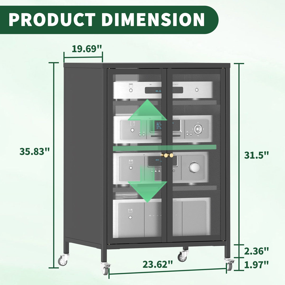 35.8" High Media Storage Cabinet with Wheels