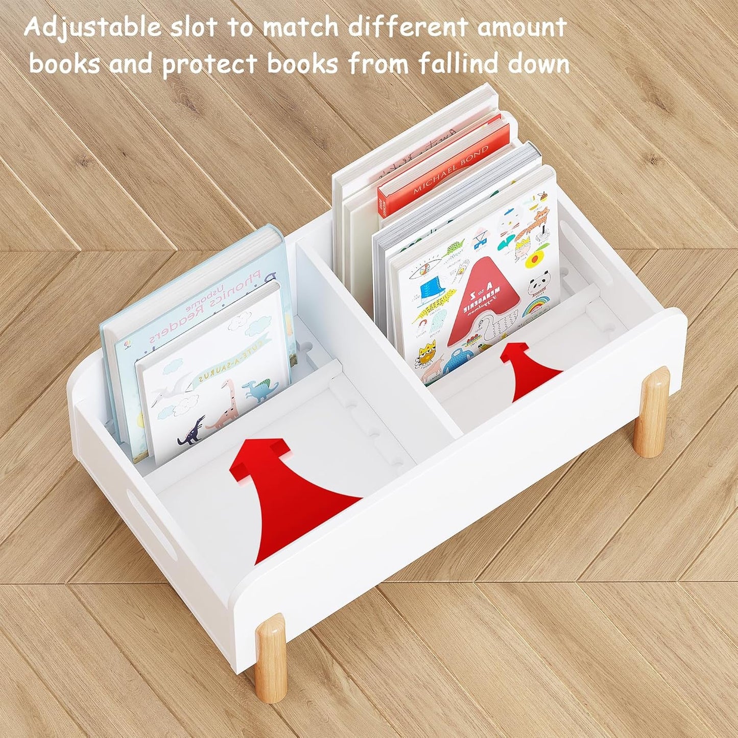 Montessori Toddler Bookshelf With Adjustable Dividers