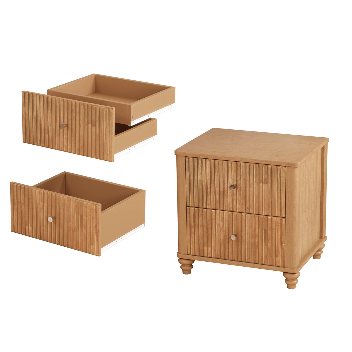 Fluted Nightstand with 3 Drawers
