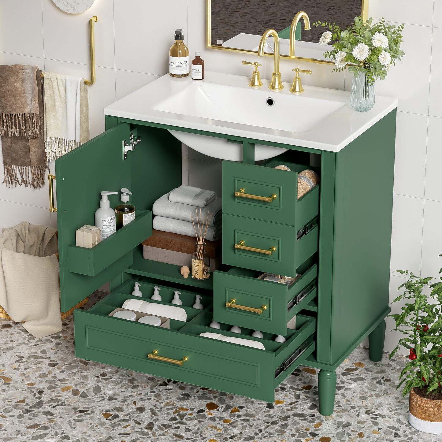 Traditional 30" Black Bathroom Vanity Set