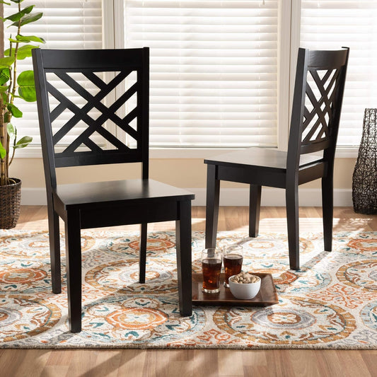 Caron Dark Brown Wood Dining Chairs Set Two Piece Collection