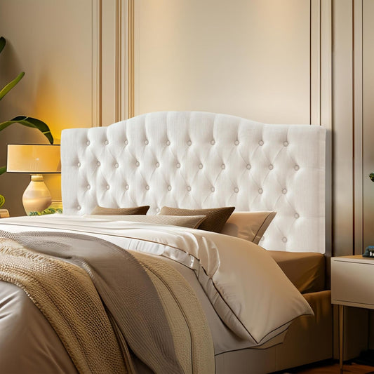 Tufted Linen Upholstered Headboard for Queen Full Beds