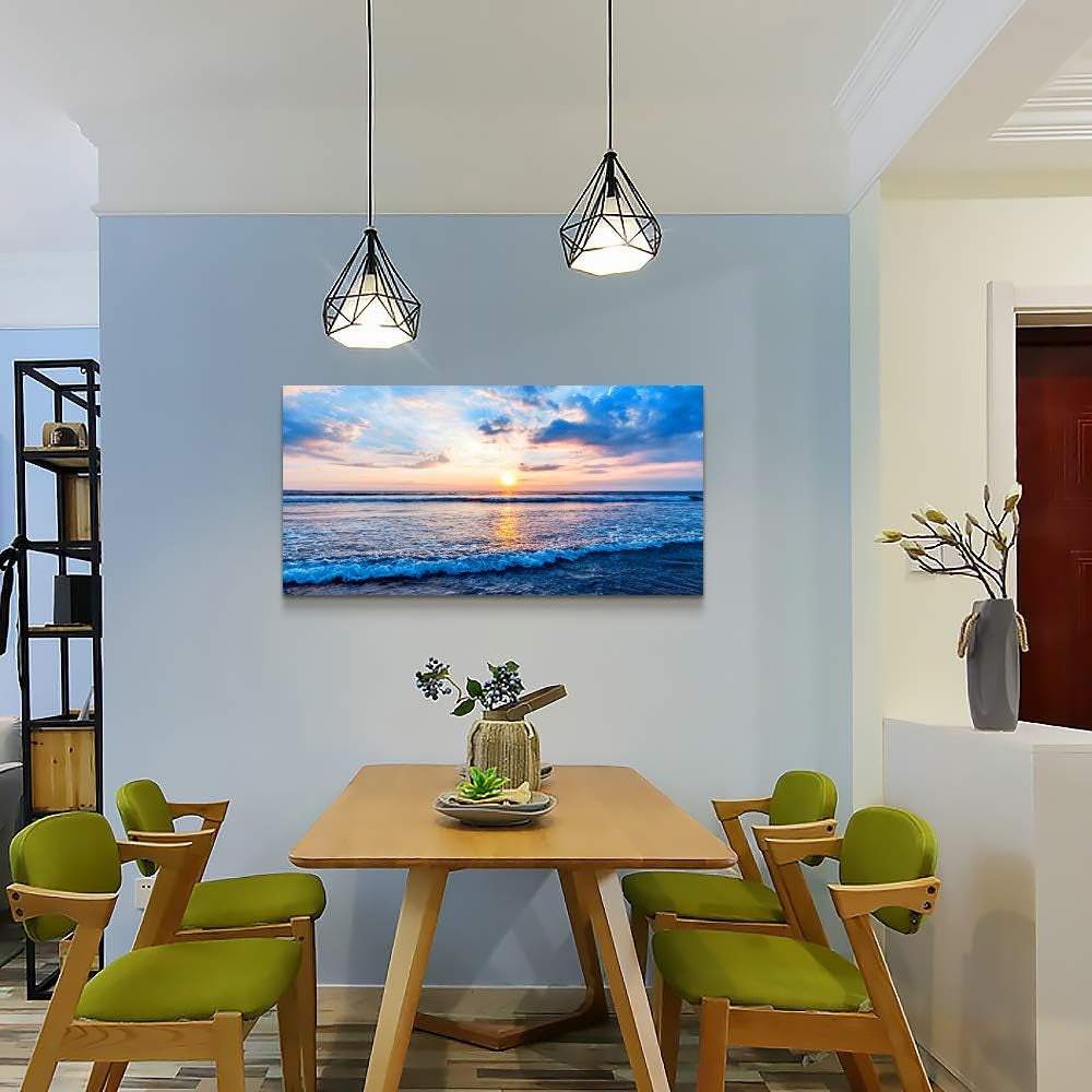 Stunning Blue Beach Canvas Wall Art - Ocean Waves Landscape Decor for Home and Bedroom - Ready to Hang Inspirational Prints