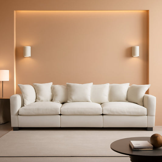 111.4 Inch 3 Seater Cloud Sofa Modular Sectional Couch Beige With Breathable Chenille Fabric