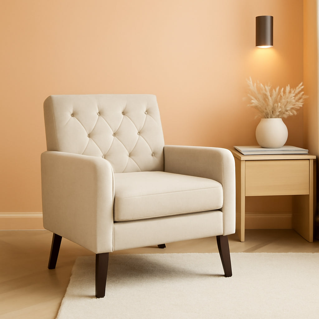 Upholstered Linen Armchairs Set Of Two With Tufted Buttons