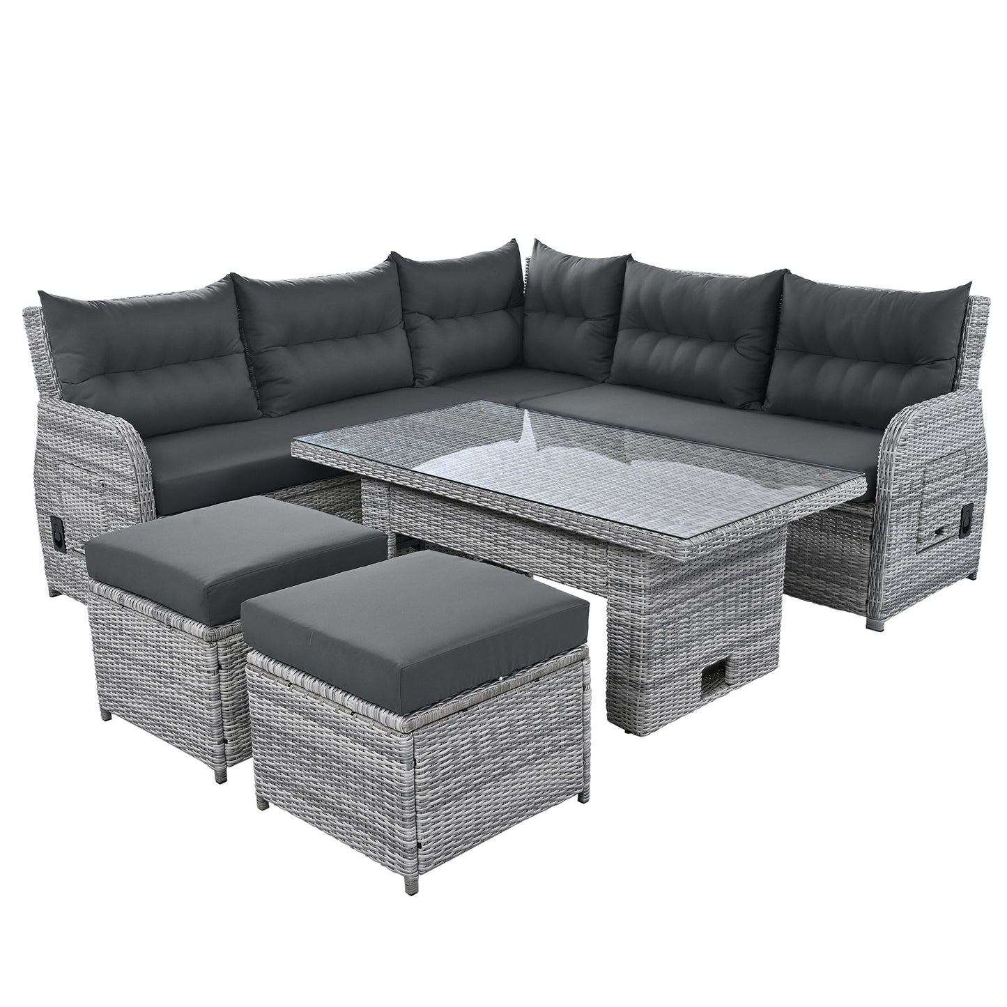 Outdoor Furniture Set Patio Rattan with Recliners and Tables
