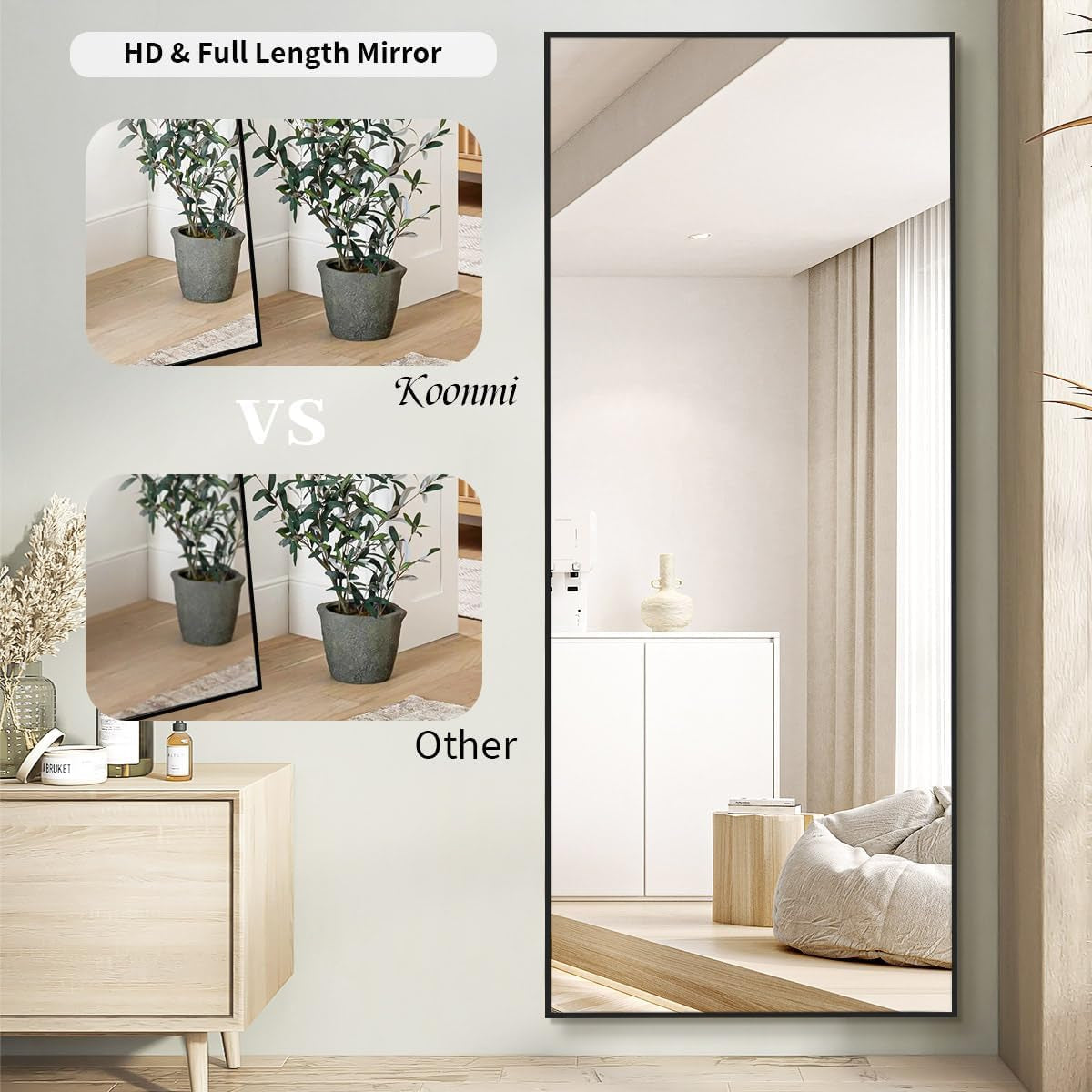 71x31 Inch Black Floor Mirror Full Length Standing
