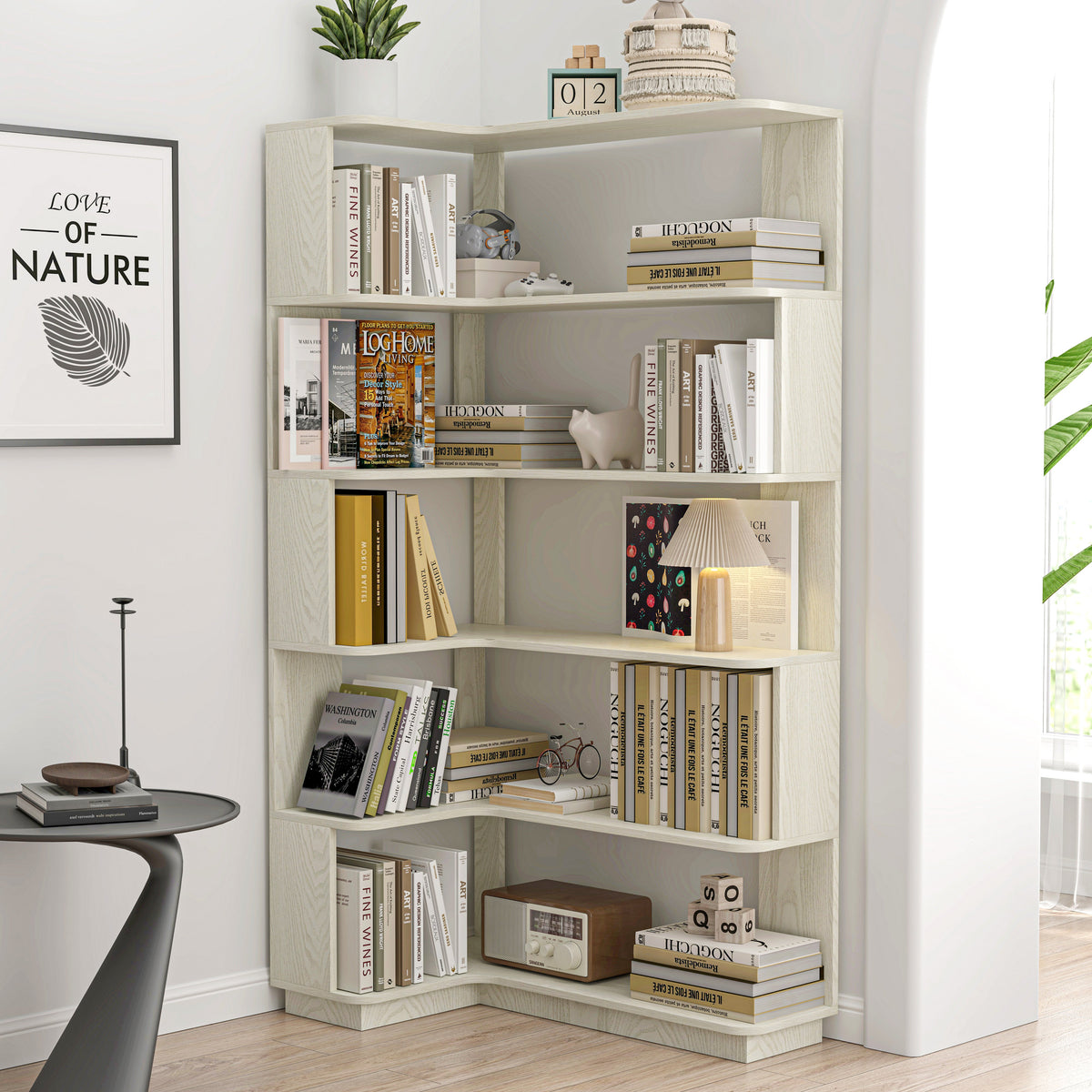 90cm Extended Size 5-Tier L-Shaped Corner Bookshelf