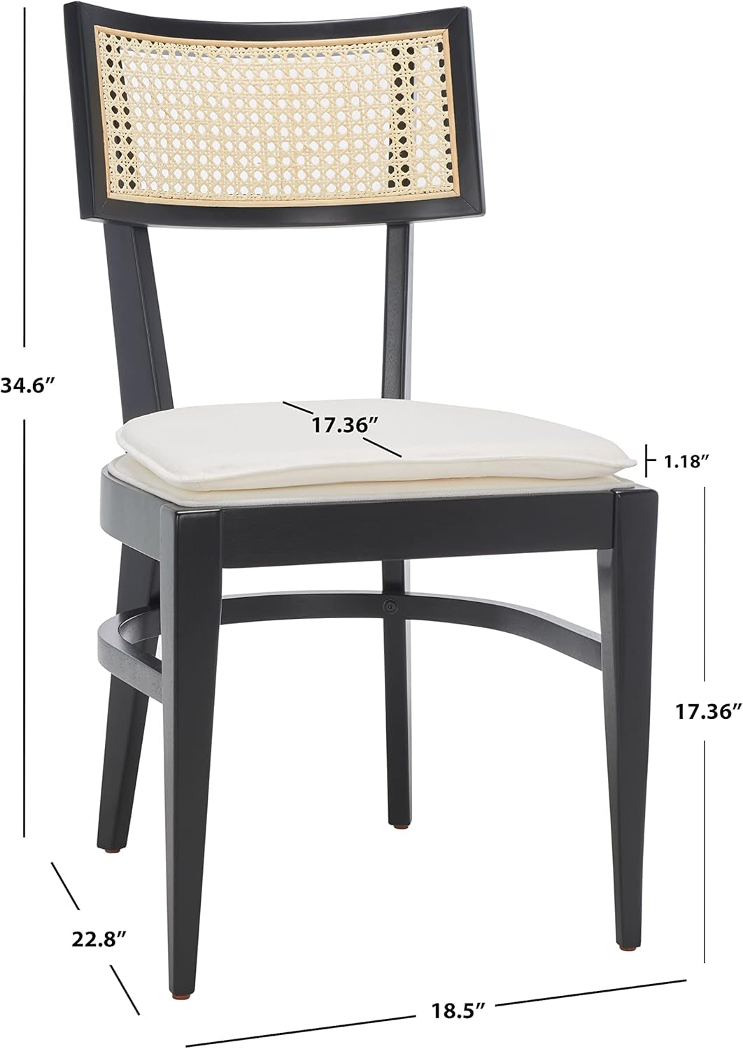 Galway Coastal Dining Chair Black Frame Cane Seat Cushion