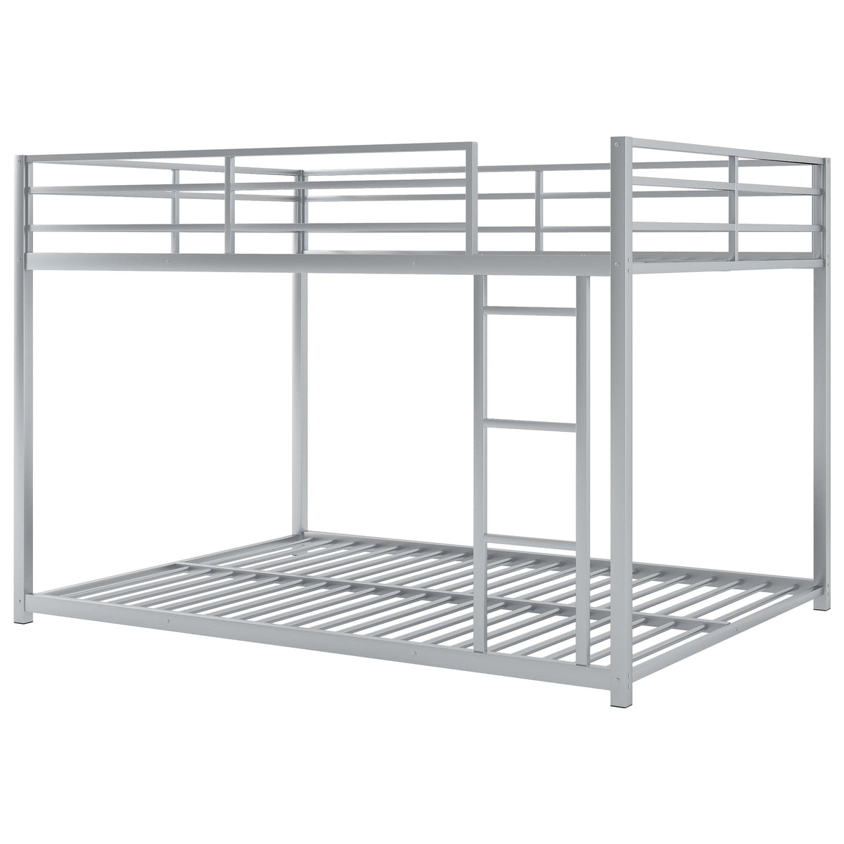Full Over Full Metal Bunk Bed with Ladder in Silver