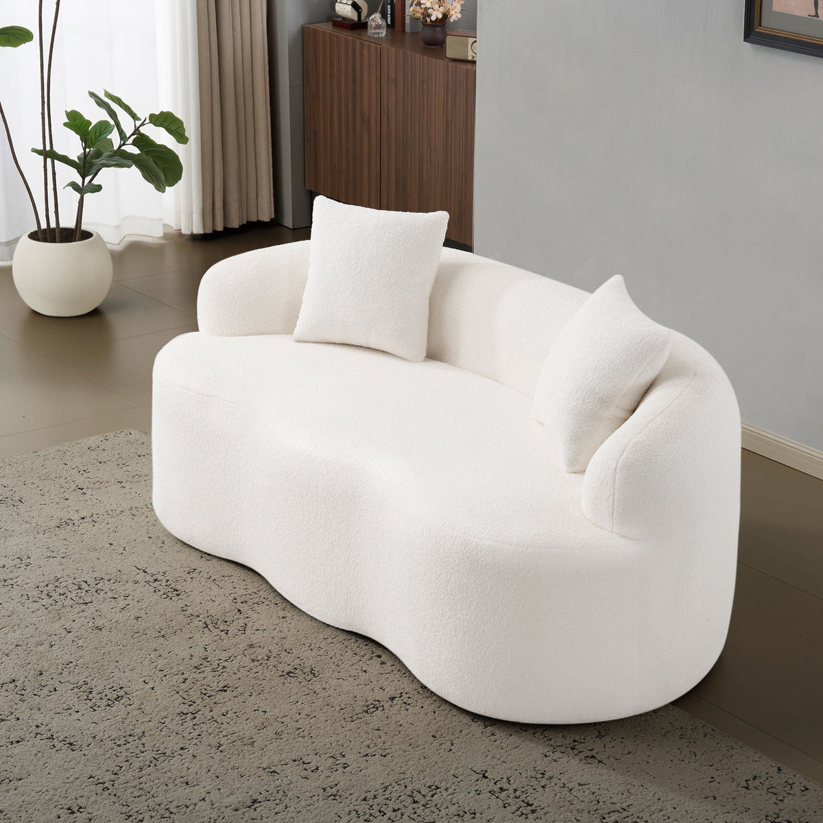 White Curved Loveseat Sofa with Round Armrest