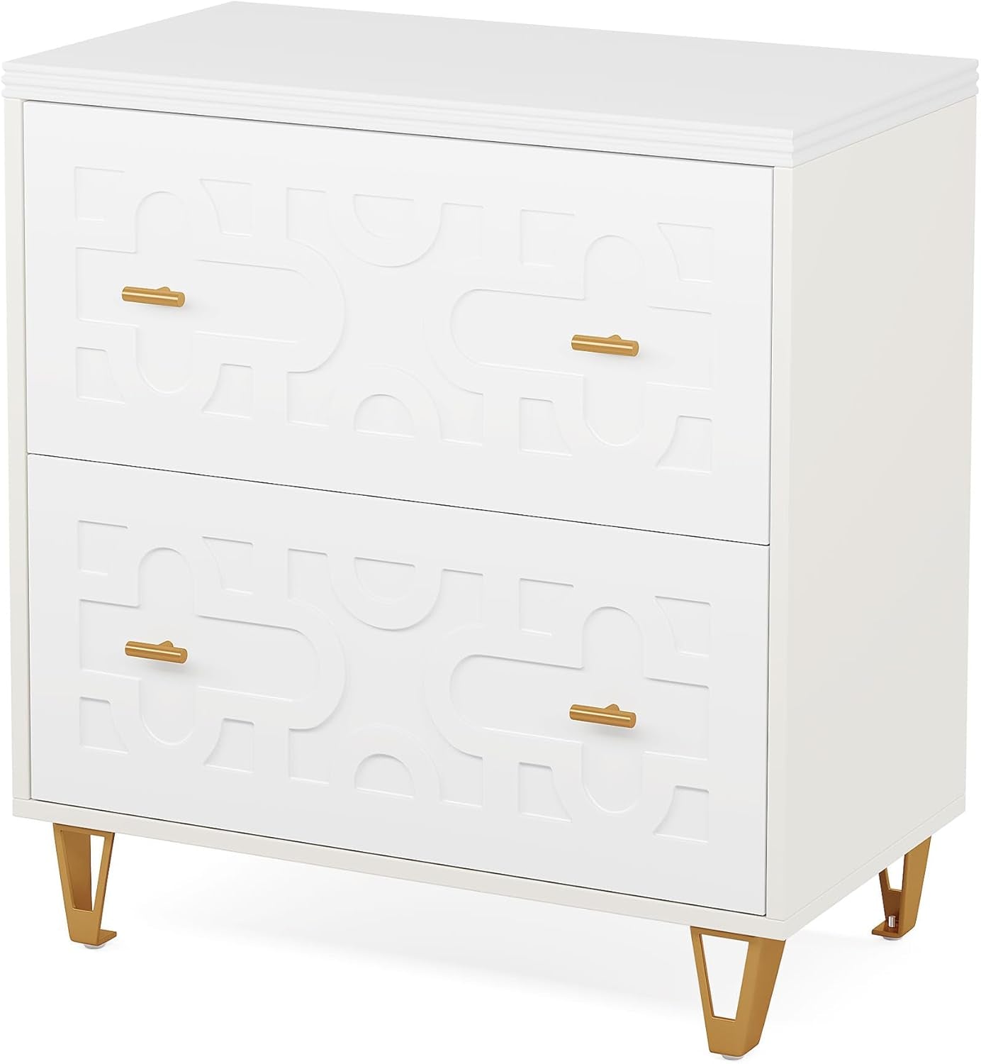 Two Drawer Lateral File Cabinet White And Gold For Legal Letter A4 Files Printer Stand Home Office