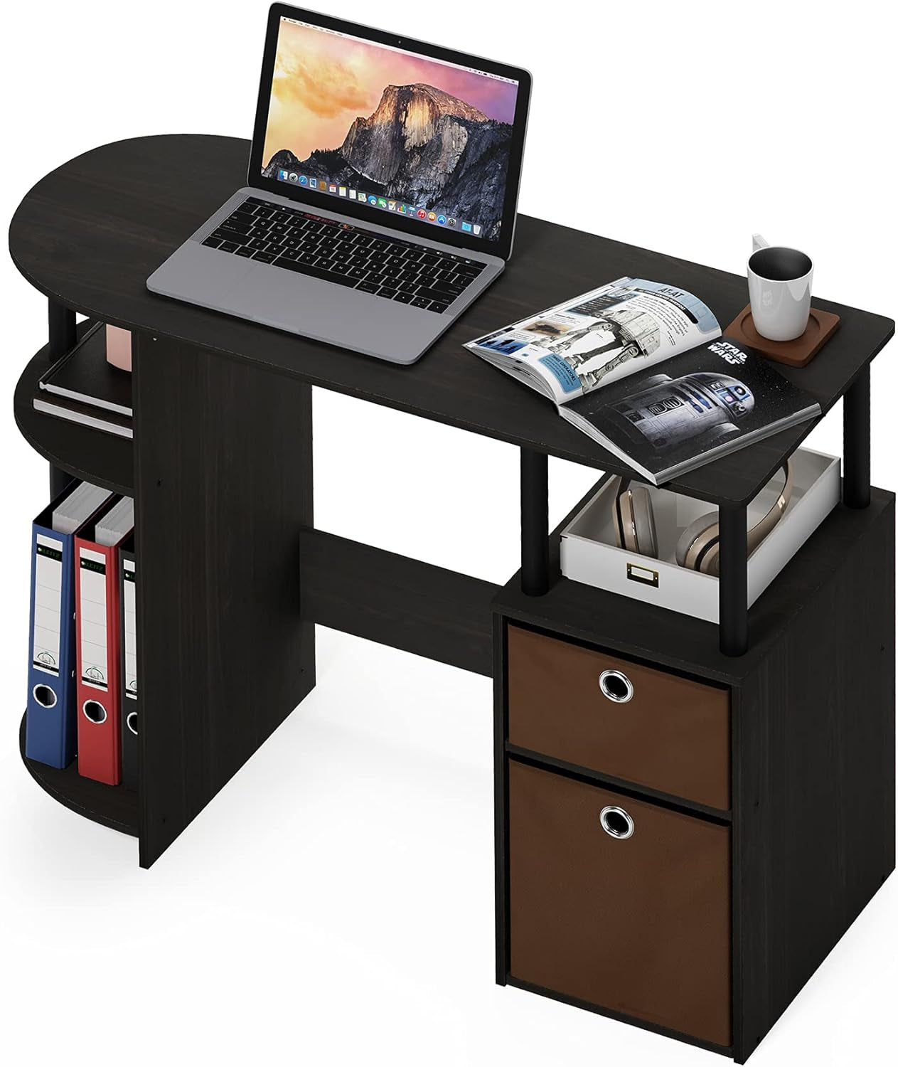 Jaya Brown Computer Study Desk With Storage Bins And Shelf