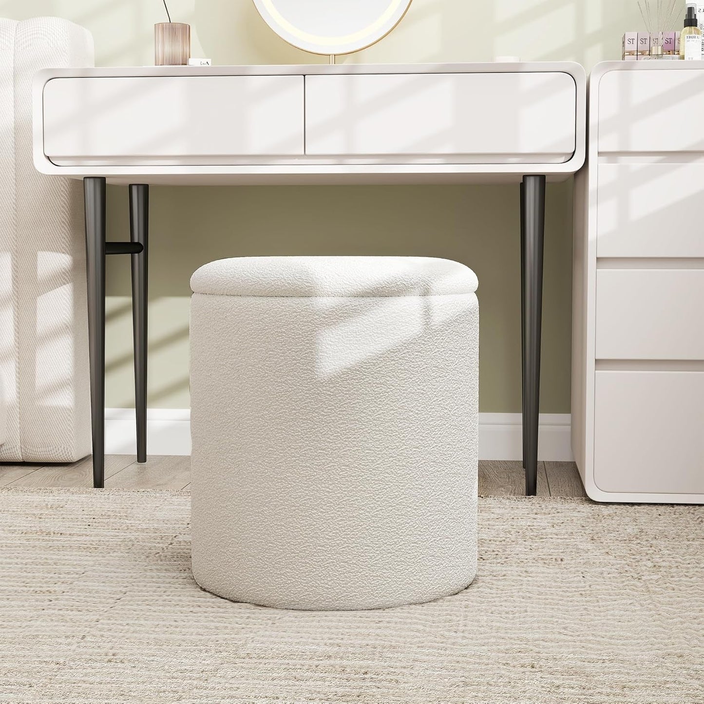 White Storage Ottoman Pouf With Hidden Compartment