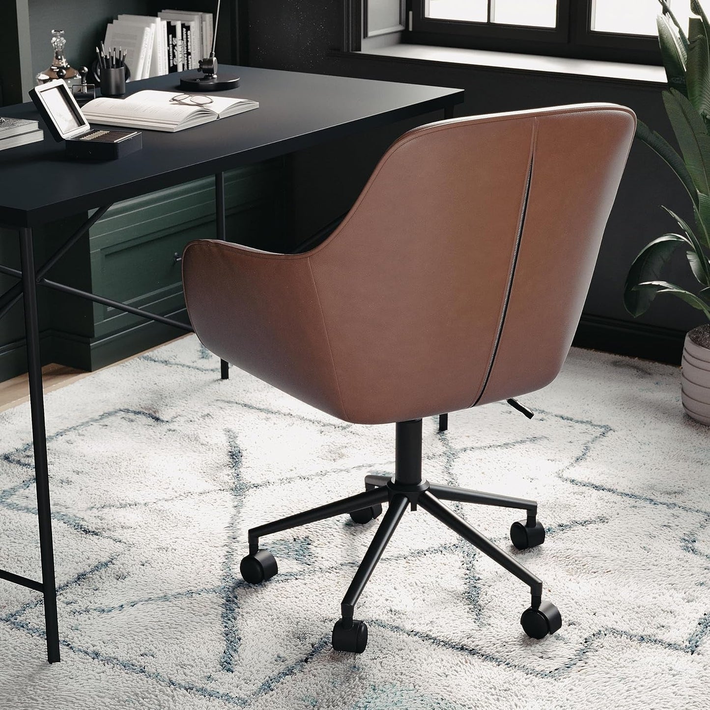 Rayna Swivel Task Chair Saddle Brown With Flared Arms