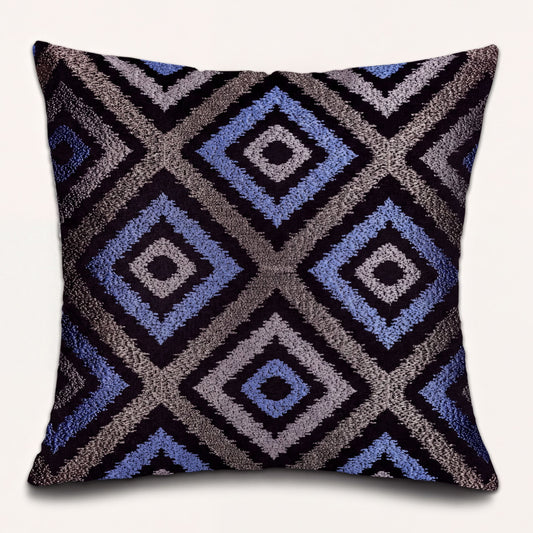 Blue Gray Pillow Covers - 20 x 20 Inch Throw Pillow Covers | Embroidered Linen Cushion