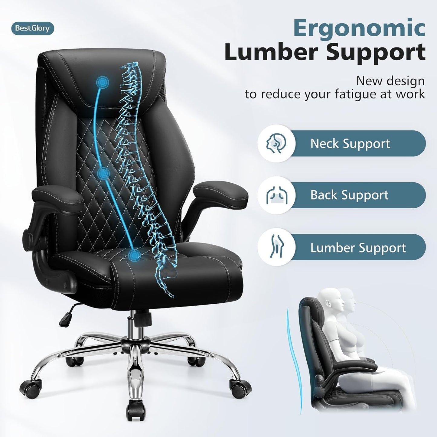 Ergonomic High Back Office Chair Tall With Lumbar Support