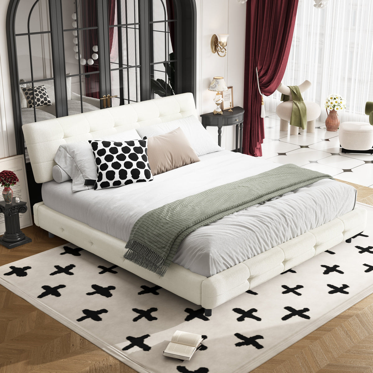King Size Bed Frame with Tufted Headboard