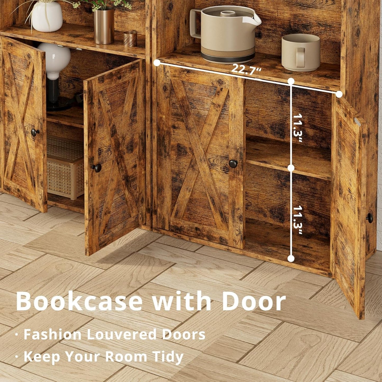 Industrial 70 Inch Tall Bookcase With Doors 6 Shelf Floor Standing Storage