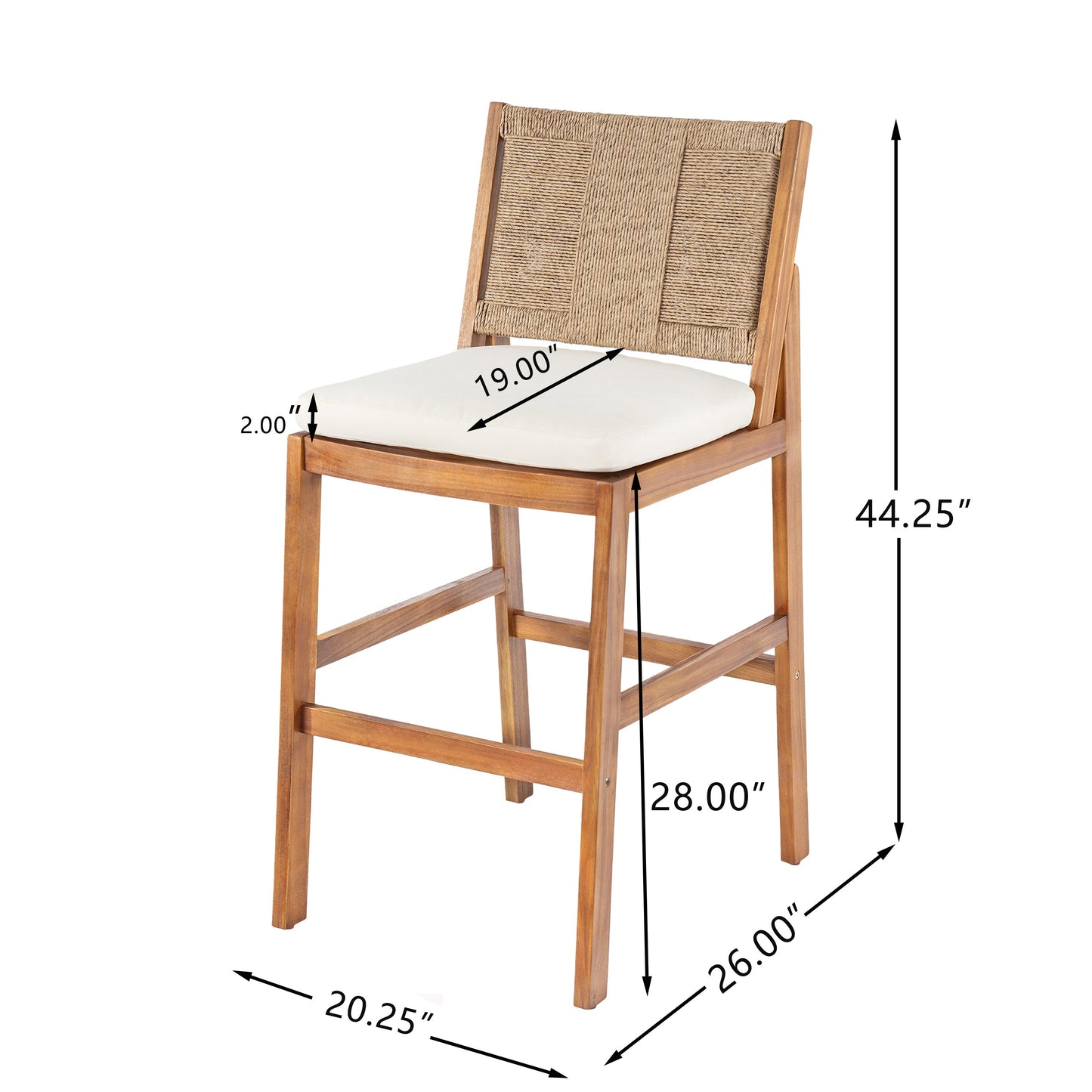 4 Pieces Natural Outdoor Bar Stool Solid Acacia Wood and Woven Wicker