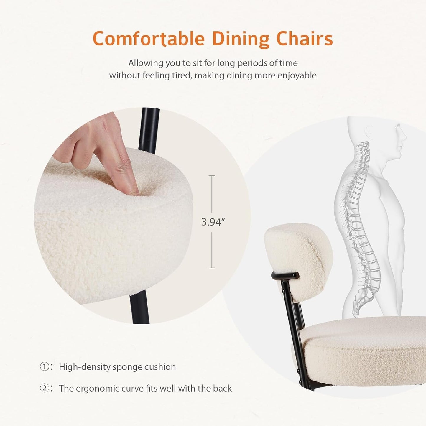 Beige Dining Chairs Set Of 4 With Curved Backrest Design