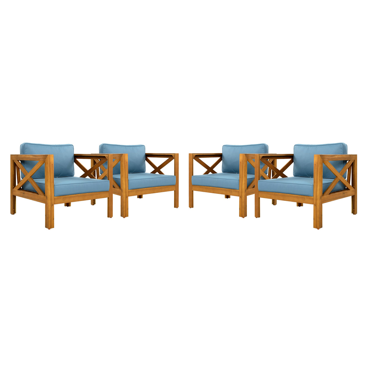 Outdoor Acacia Wood Club Wooden Armchair with Cushions (Set of 2)
