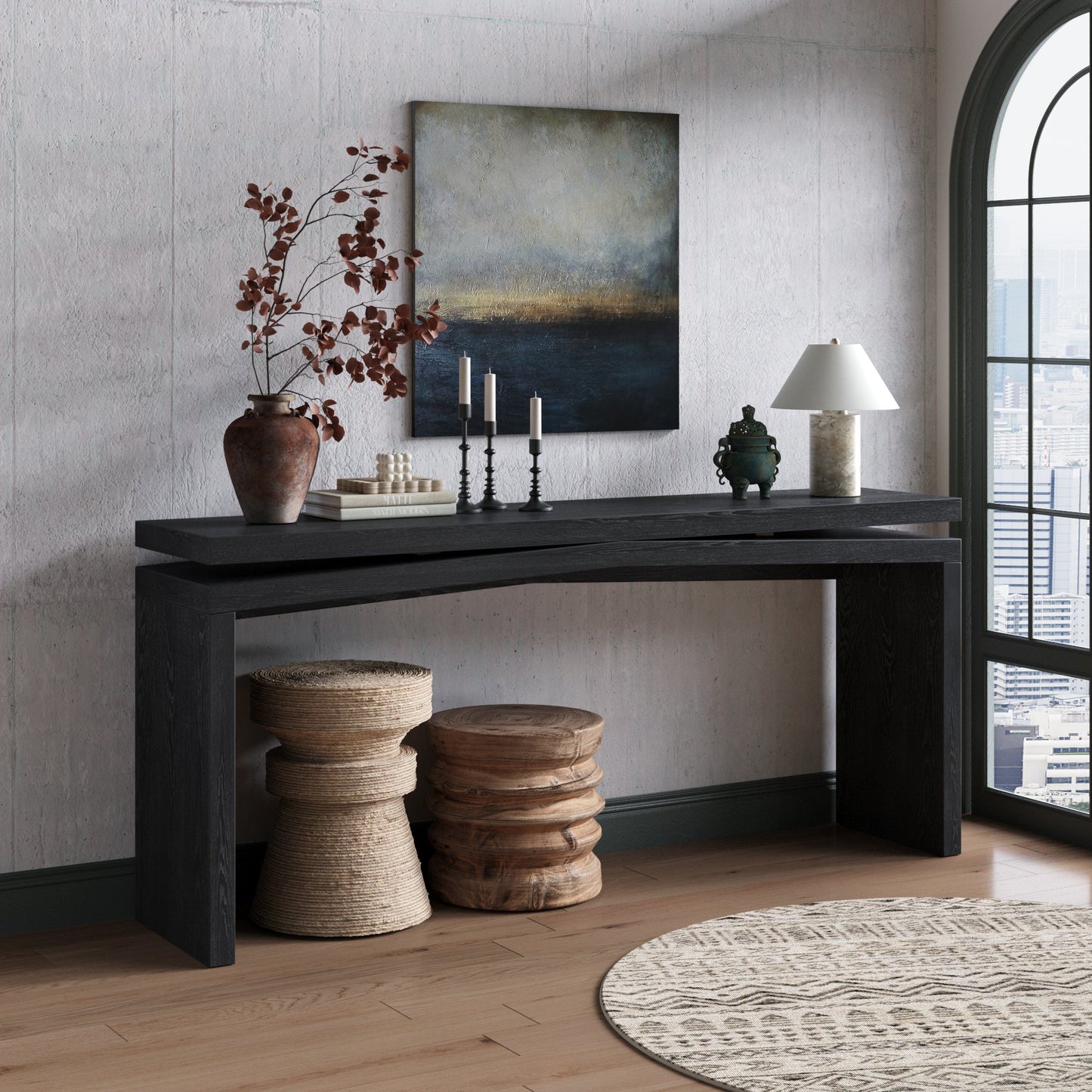 65-Inch Rustic Solid Wood Veneer Console Table