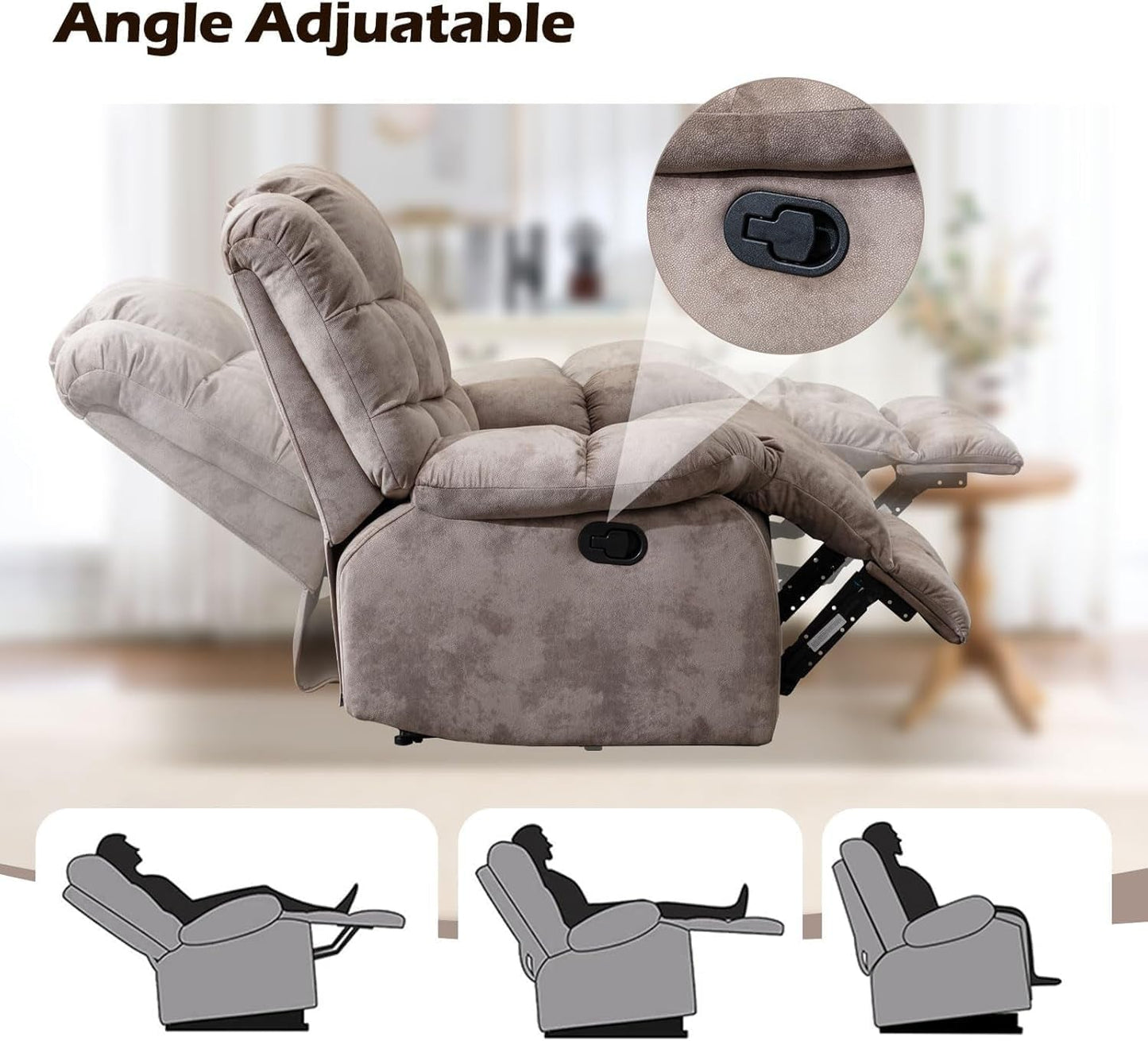 Manual Recliner Sofa Set Memory Foam Cushions Brown