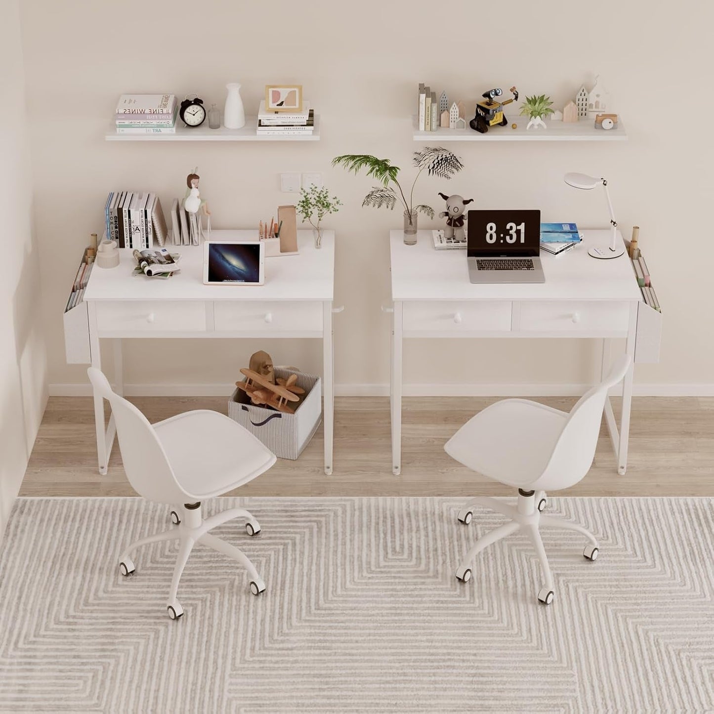 White Desk With Drawers 32 Inch Space Saving Home Office Desk