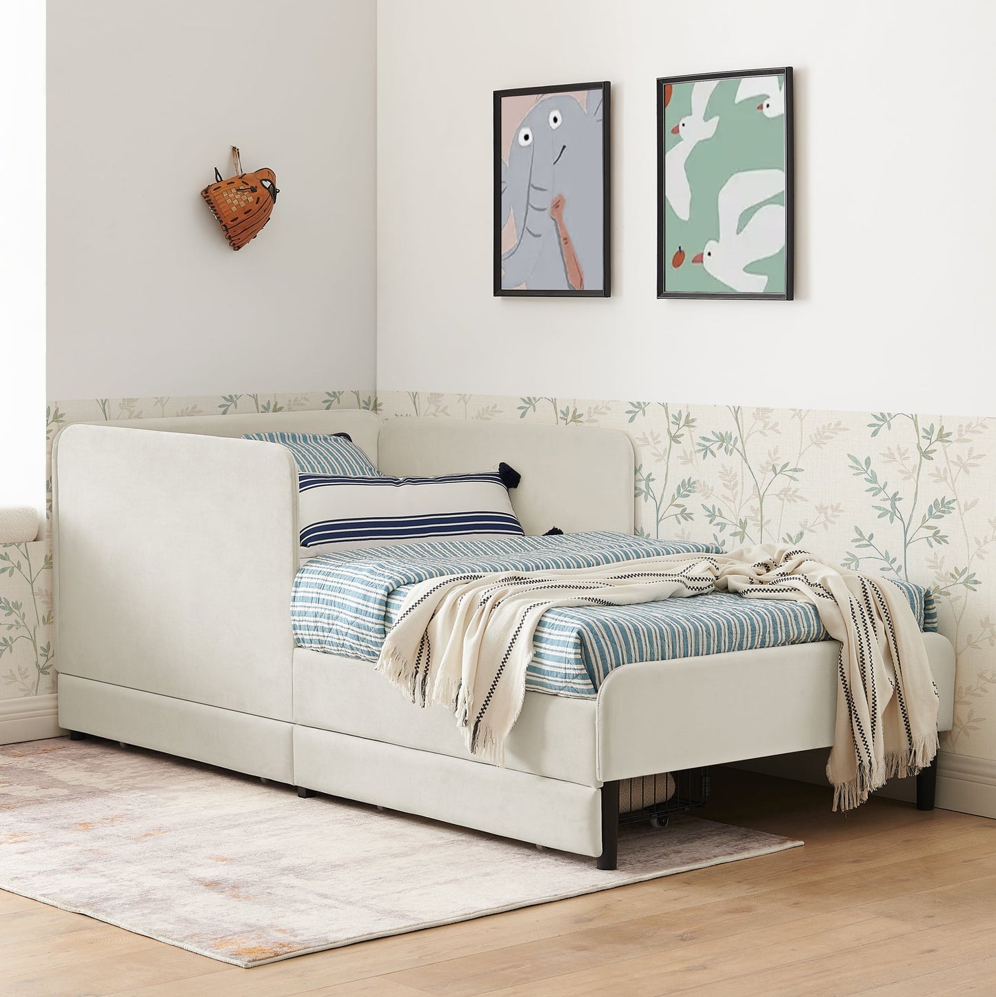 Twin Size Upholstered Platform Bed Frame with 2 Storage Drawers