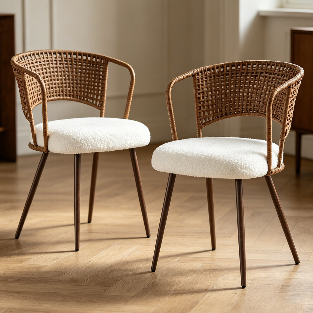Wicker Dining Chairs - 2-Piece Set - Farmhouse Soft Cushioned