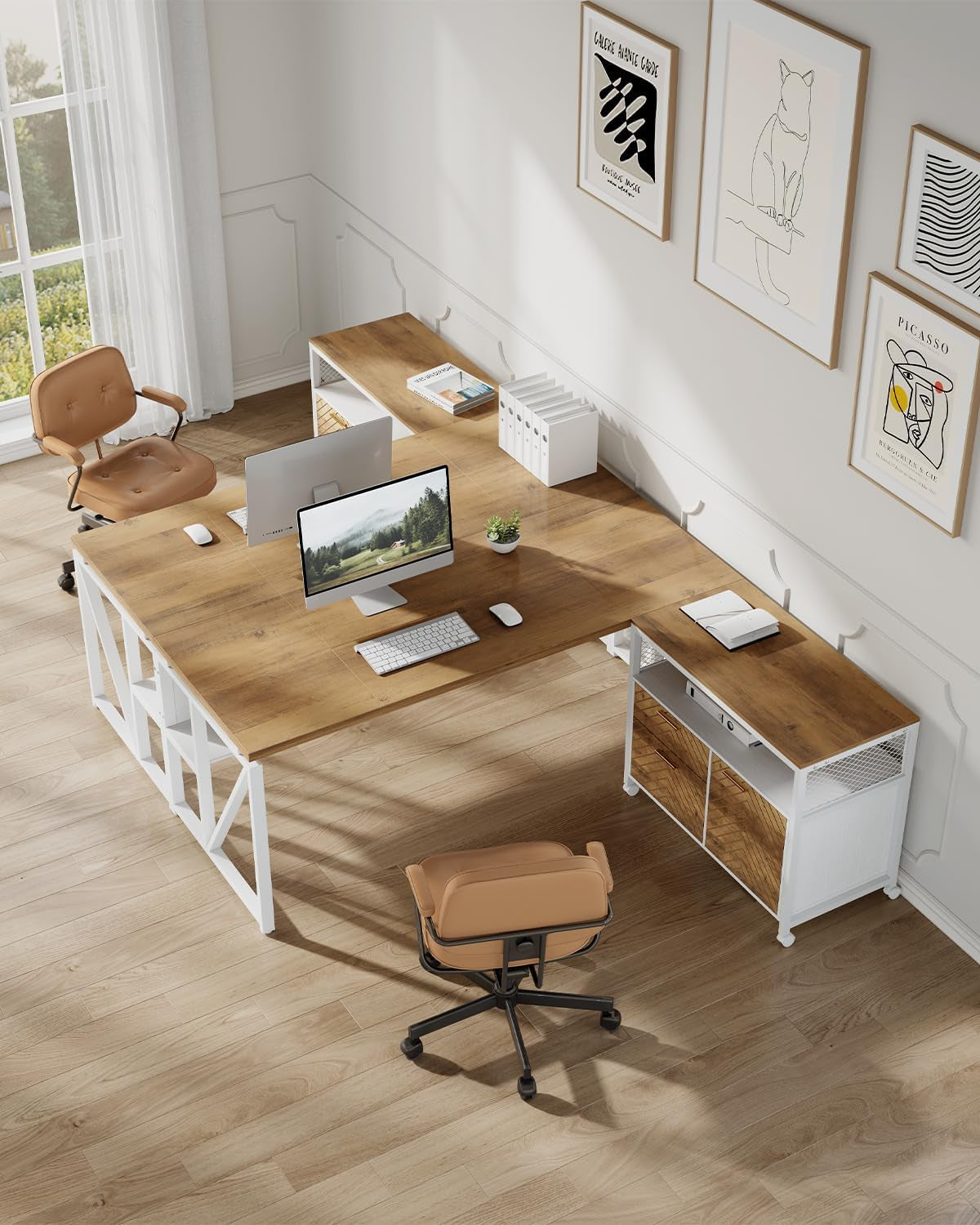 Modern File Cabinet With Drawers In Dark Walnut Casters