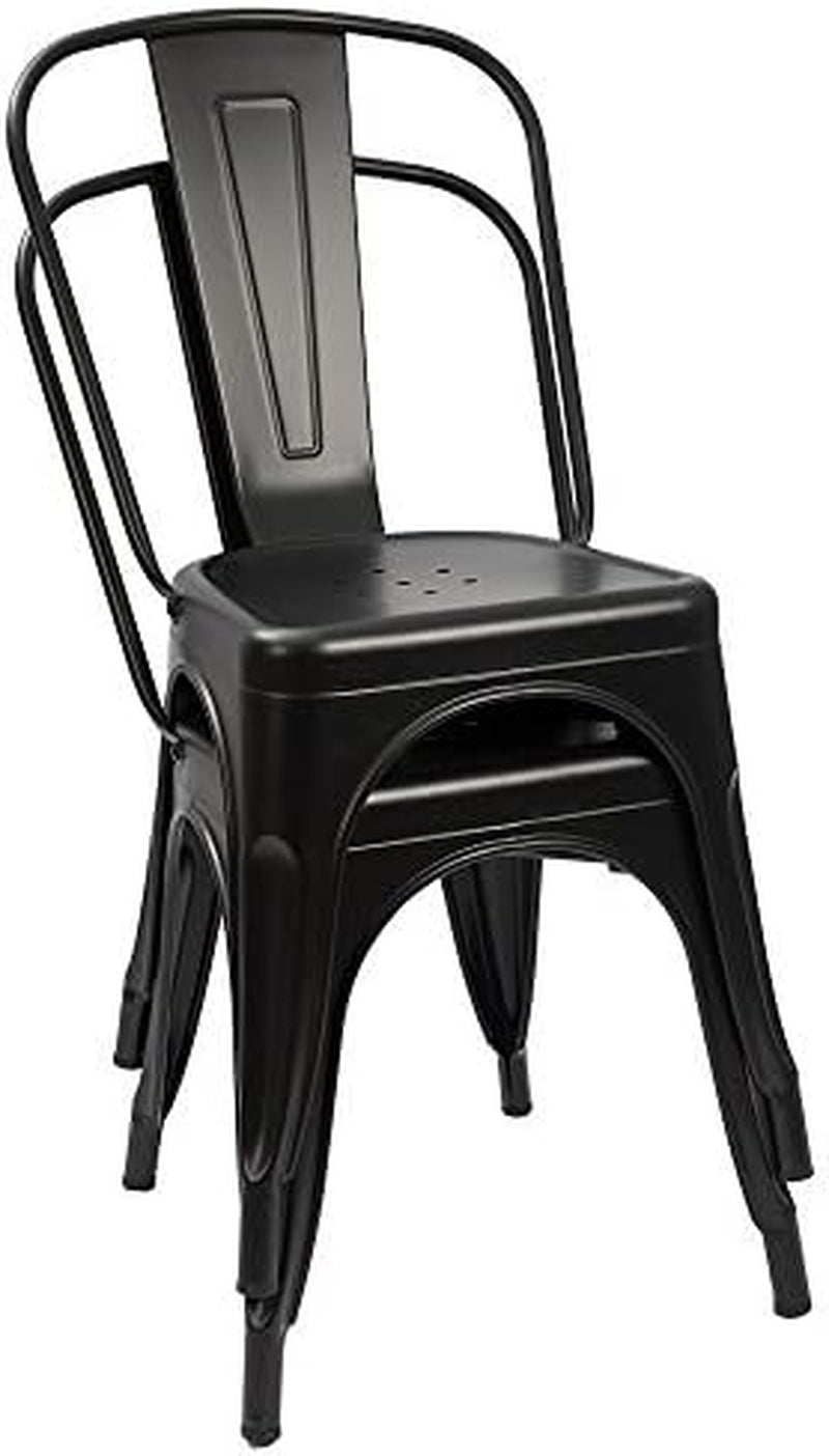 Stackable Metal Dining Chair Indoor Outdoor Black Set Of 4