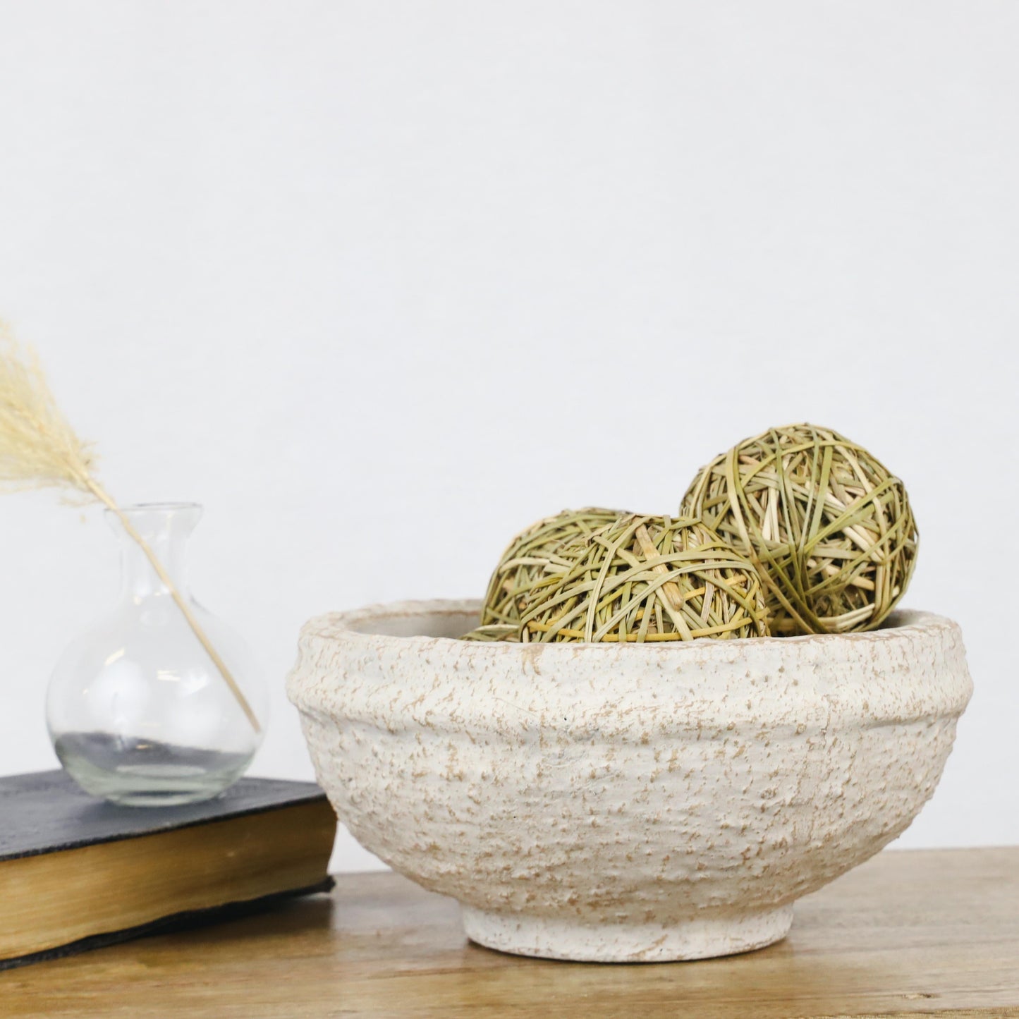 Whitewashed Textured Terra Cotta Decorative Bowl