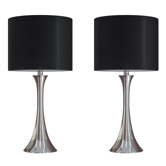 Lenuxe 24-Inch Contemporary Metal Table Lamp Set in Polished Nickel