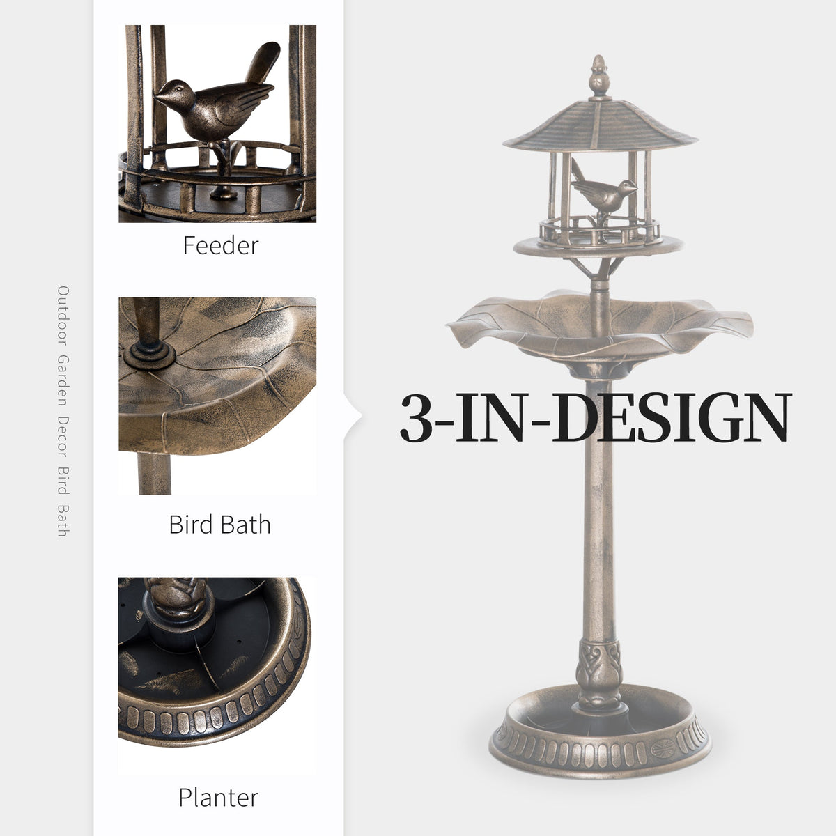 Outsunny 3-in-1 Garden Bird Bath Bowl Pedestal with Feeder