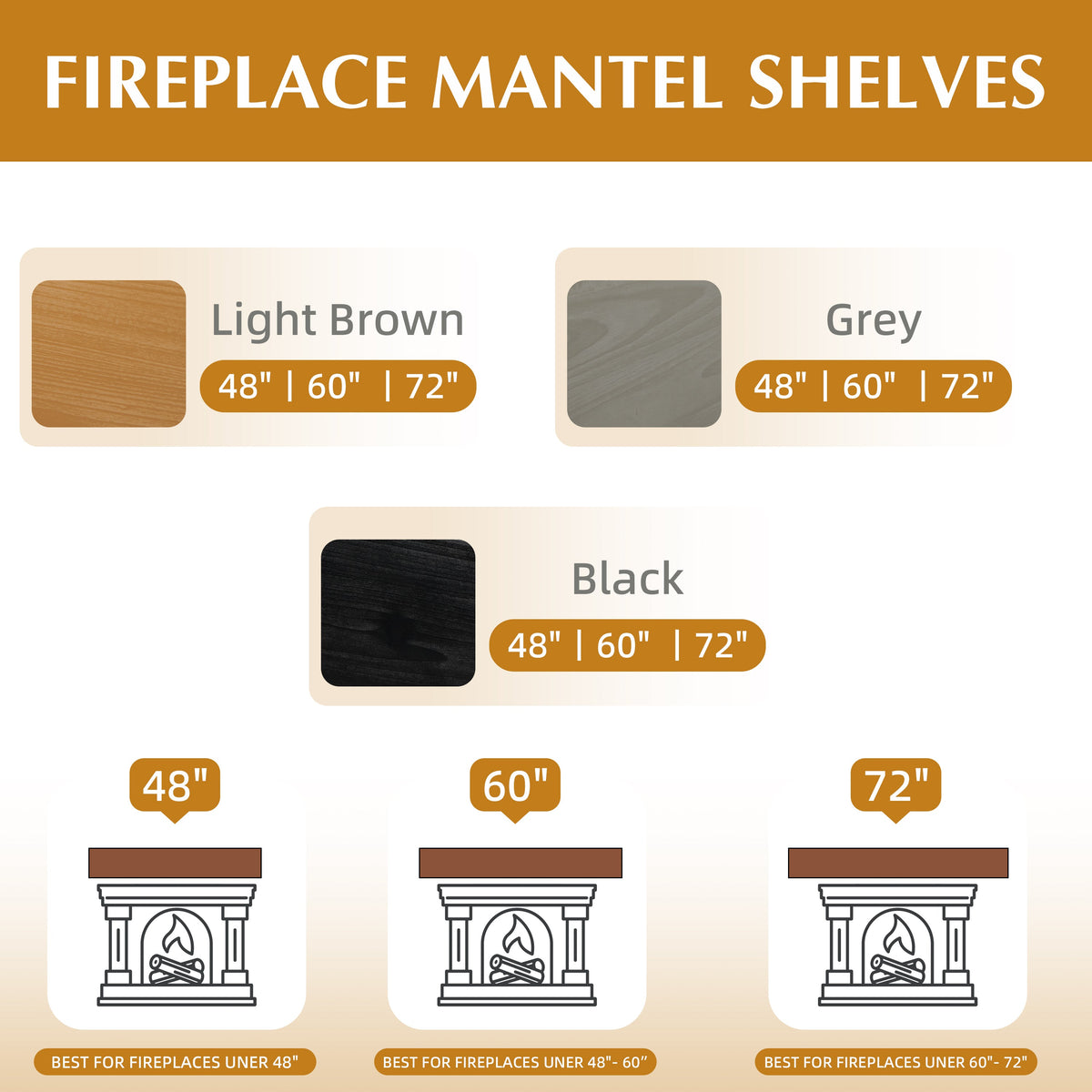 48" Fireplace Mantel Fir Wood Wall-Mounted & Floating Shelf